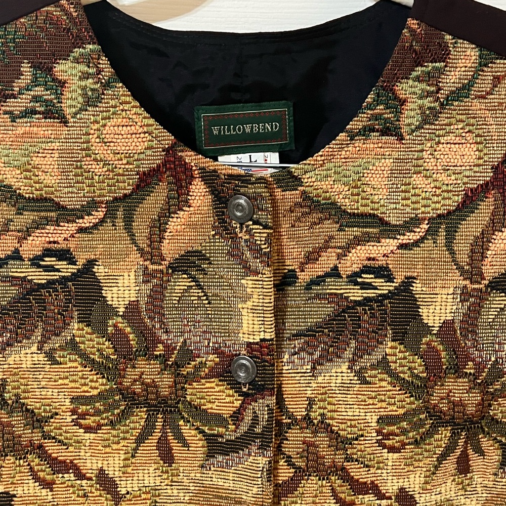 Vtg Tapestry Vest Floral Womens Large Cottagecore Grandma 90s USA Willowbend - Picture 2 of 6